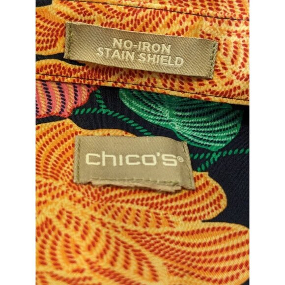 Chicos 2 Womens US Large 12 Button Up Top Floral No Iron Stain Shield Travel - Picture 6 of 7